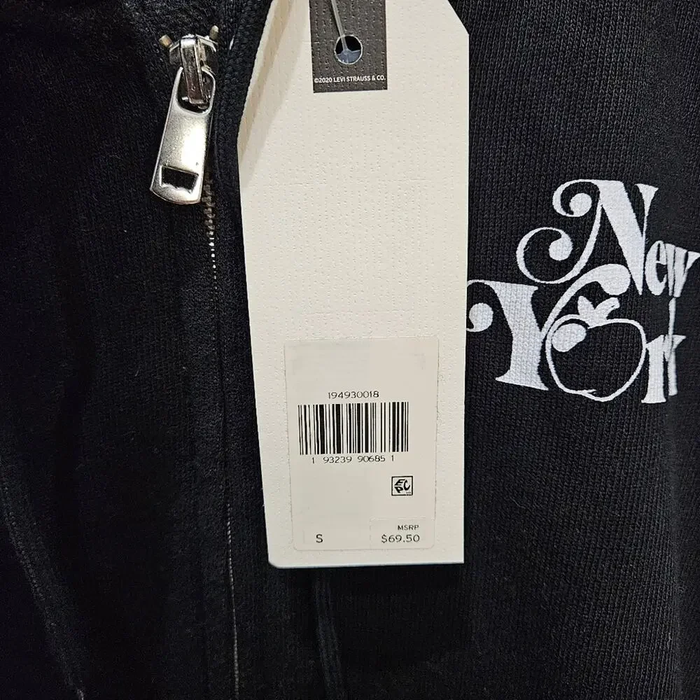 Levi's New York Hoodie Full Zip Black White Size Small